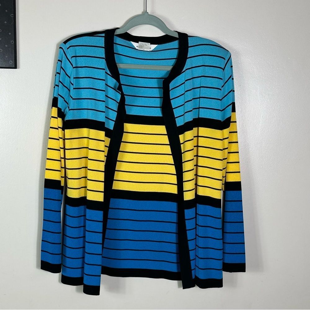 Misook Blue and Yellow Striped Cardigan